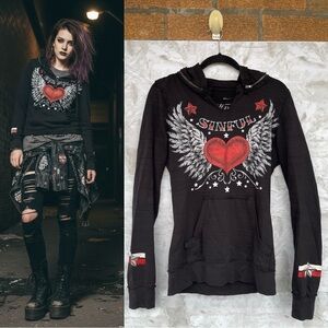 Goth Core Sinful by Affliction Heart & Stars Hoodie Women's Y2K Grunge hoodie